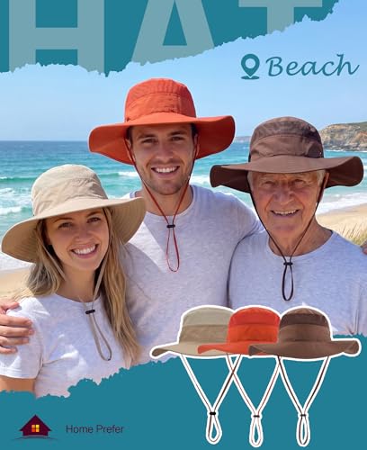 Home Prefer UPF 50+ Men's Sun Hat Wide Brim Bucket Hat UV Protection Hat for Mens Womens Beach Safari Gardening Golf Fishing - color: Milk Khaki