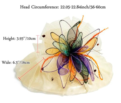 Women Derby Fascinator Hat Organza Church Wedding Hats Wide Brim Cocktail Tea Party Hat - color: 37apricot
