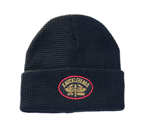 Born to Love Knuckleheads Gray Boy's Baby Visor Beanie Hat with Stripes Detail - color: Black Fold-up, size: 12-24 Months