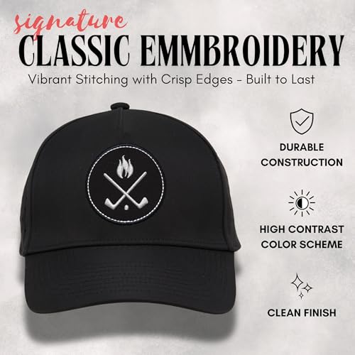 Funky Junque Mens High Crown Golf Hat, Performance Golf Cap - color: Crossed Golf Clubs - Black