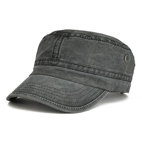VOBOOM Men Washed Cotton Cadet Army Cap Vintage Flat Hat - color: Black