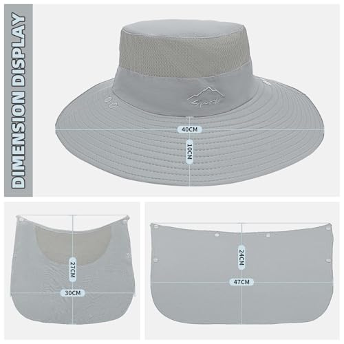 Fishing Hat for Men Sun Protection Hat with Removable Neck Flap Face Cover - color: Light Gray