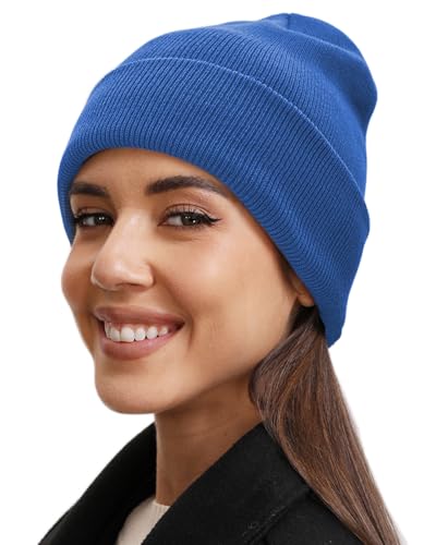 vidsel 100% Cotton Beanie Hat-Unisex Winter Knit Cuffed Beanies Skull Cap - color: 1-blue