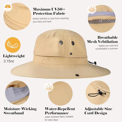 XL/XXL Oversized Sun Hat for Men Women, UPF 50+ Wide Brim Bucket Hat - color: Light Khaki, size: Medium-Large
