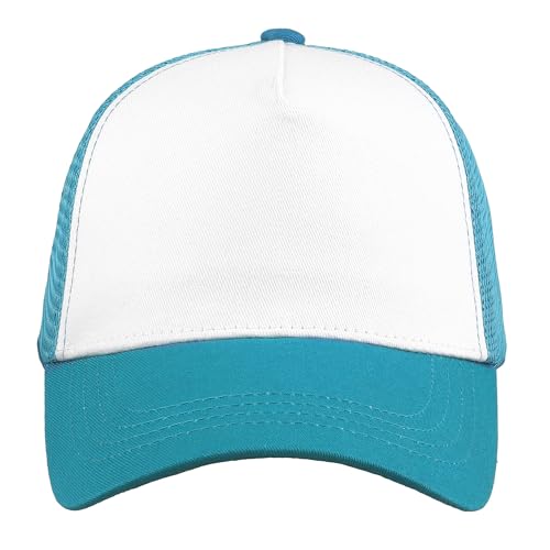 Falari 5-Panel Mesh Baseball Cap, Trucker Hat, Structured Plain Design, Cotton, Adjustable Size - color: 1pk Turquoise