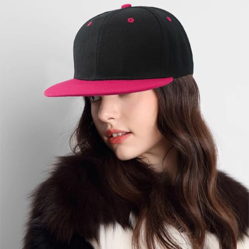 Snapback Hat Flat Bill Visor Hats Adjustable Hip Hop Baseball Cap for Women Men - color: Black Rose Red