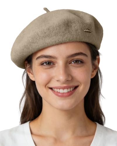 Classic French - Style Wool Beret with Metal Decoration - Solid Color Painters Hat - Ideal for Artists All Year Round - color: Oat Color