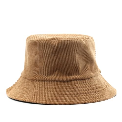 Reversible Double-Side-Wear Solid Color Bucket Hat Packable Sun Hat Fishing Cap for Women Men Outdoor Beach Travel - color: Khaki