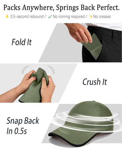 ZOORON Uncrushable Baseball Cap, Seamless Hats with Breathable Air Holes - color: Olive Green