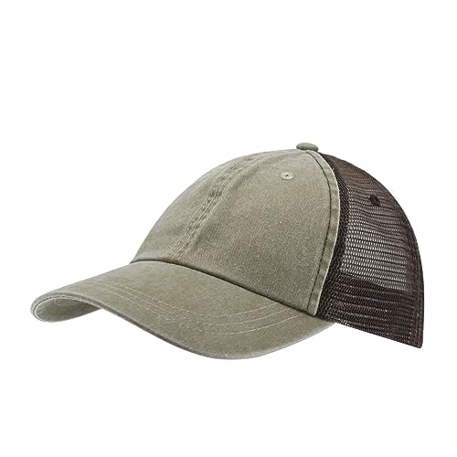 Vintage Washed Soft Mesh Cotton Adjustable Baseball Cap - color: Khaki/Brown