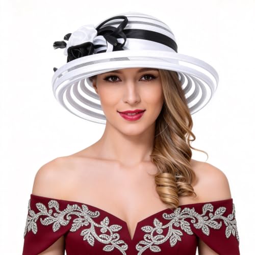 Ruphedy Women Derby Church Dress Bucket Hat Fascinators Tea Party Wedding Hat - color: S027-white