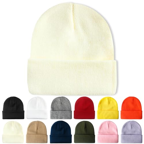 PFFY Beanie for Men Women Unisex Knit Cuffed Winter Beanies Hats Skull Cap - color: Beige