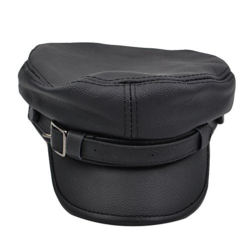 Adult Genuine Leather Fiddler Cap Flat Top Maciejówka Breton Style Mariner's Cap - color: Black, size: Medium