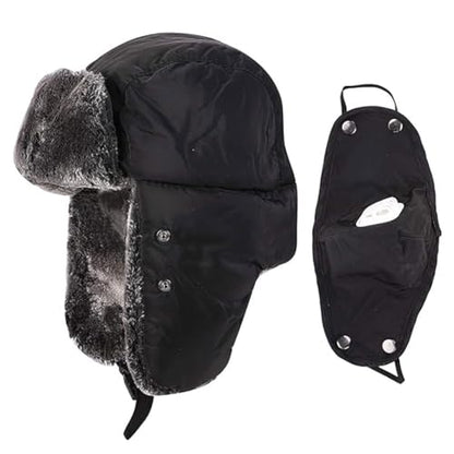 Kids Winter Trapper Ski Hat Warm Faux Fur Trooper Hat Thick Russian Ushanka Ski Cap Mask Fleece Ear Flaps Hunting Hats