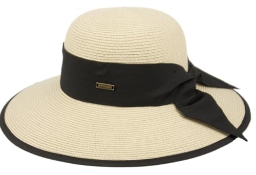 Women’s Panama Hat – Wide Brim Straw Sun Hat, Lightweight Breathable Summer Beach Hat with Ribbon Bow for Travel Vacation - color: Natural