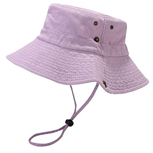 Unisex Cotton Boonie Hat Summer Fishing Bucket Hat Sun Hat with String - color: Solid Purple