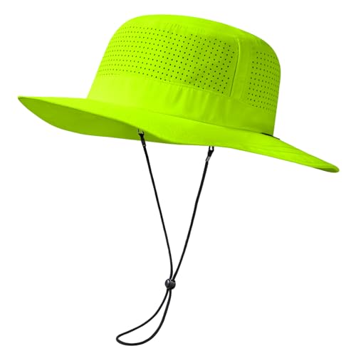 UPF 50+ Bucket Sun Hat with Laser Perforated Mesh Cooling Adjustable Breathable Lightweight for Outdoor Men Women - color: Fluorescent Yellow