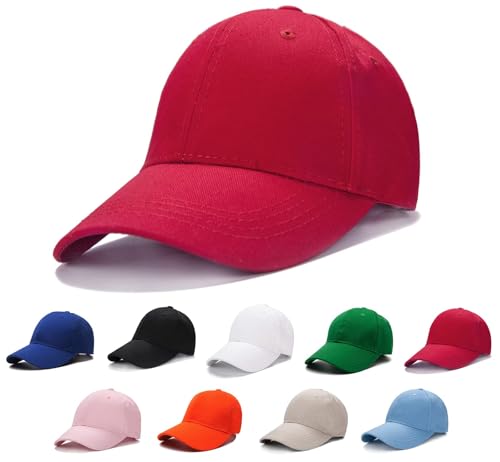 Edoneery Kids Baseball Hat, Adjustable Cotton Cap - color: Red, style: 9-14 Years