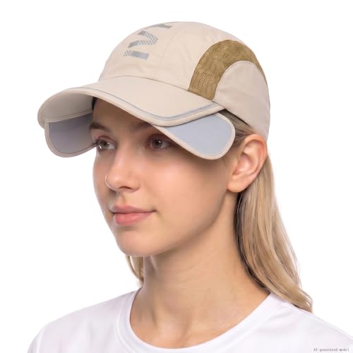 Retractable Brim Baseball Cap Sport Sun Visor Hat for Men Women - color: Beige
