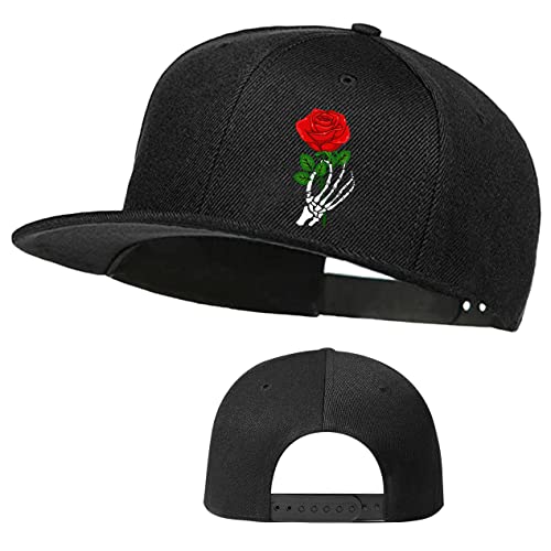Skateboard Hat Snapback Hats for Men Flat Bill Hats for Boy Adjustable Baseball Cap for Teens Hip Hop Sports - color: Skull Flower