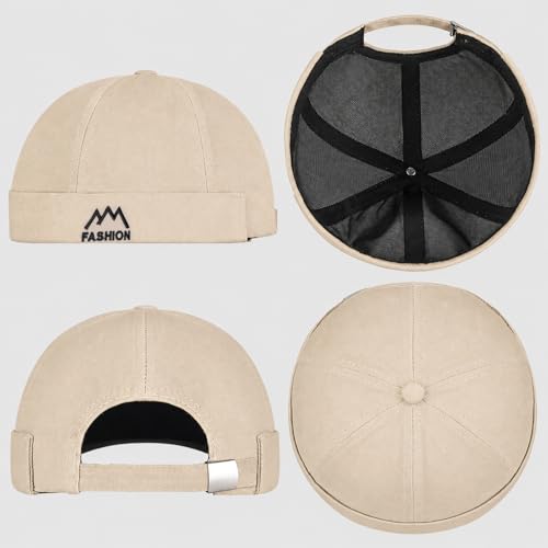 Outdoor Brimless Hat for Men Women, Adjustable Rolled Cuff Skull Cap - color: 1#beige