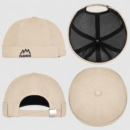 Outdoor Brimless Hat for Men Women, Adjustable Rolled Cuff Skull Cap - color: 1#beige