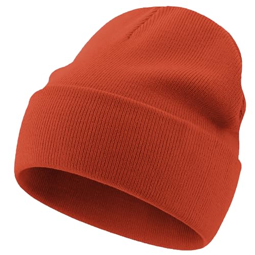 100% Cotton Beanie Lengthen Cuffed Beanies Knit Winter Hats Unisex - color: 1-orange