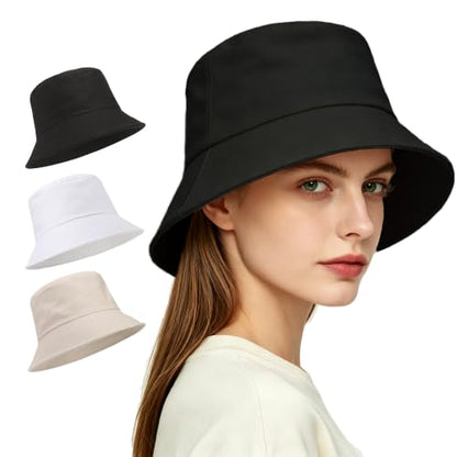 Unisex 3-Pack UV Packable Summer Bucket Sun Hats for Outdoor Activities - color: 3 Black/White/Beige
