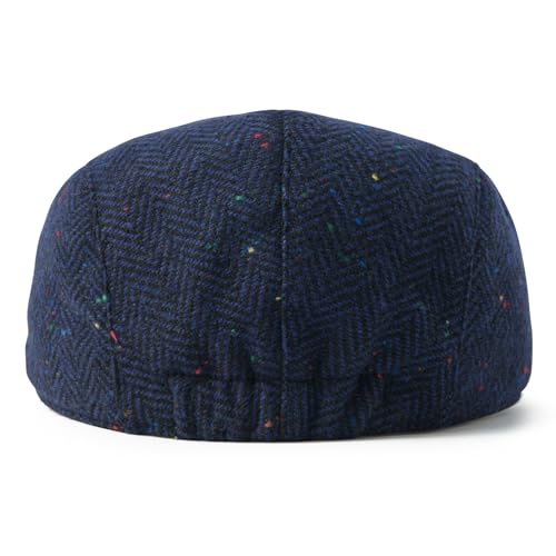 FEINION Men Wool Blend Flat Cap Tweed Newsboy Ivy Hat - color: Flecked Navy