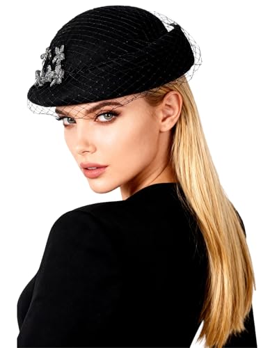 Women Wool Felt Ribbon French Fashion Vintage Millinery Beret Hats Top Cap Ladies Party Wedding Fedoras Chapeau - color: Black 6