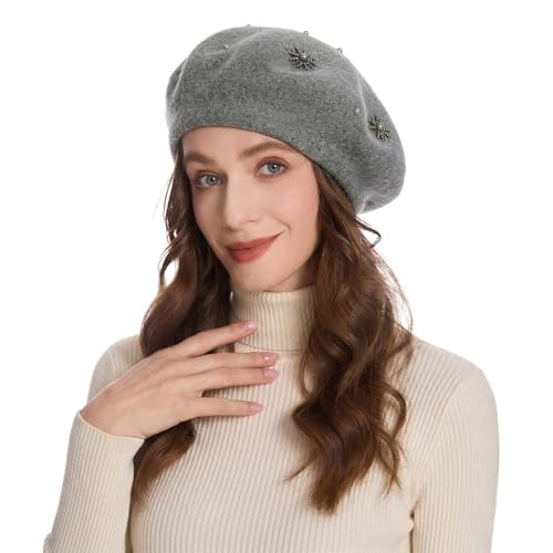 ZLYC Women French Beret Hat Reversible Knit Thickened Warm Artist Cap - color: Plain Gray