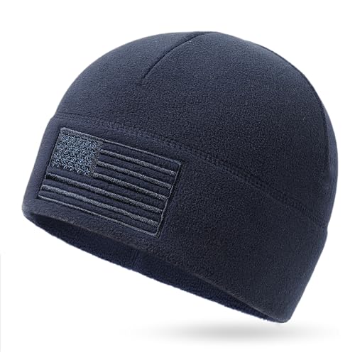 OUTDOOR SHAPING American Flag Fleece Beanie with Embroidered Patch Hat - color: Navy