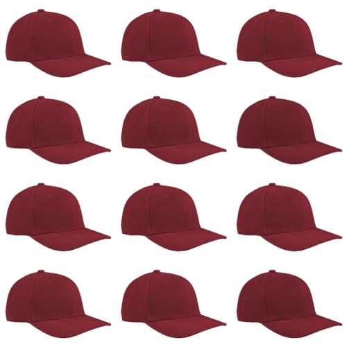 TK Flex Blank Hats, Adjustable Plain Hats, Casual Women's and Men's Hats, Baseball Caps for Patches and Embroidery, 12 Pack - color: Burgundy