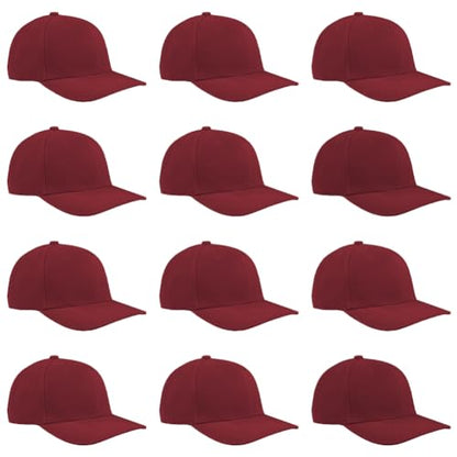 TK Flex Blank Hats, Adjustable Plain Hats, Casual Women's and Men's Hats, Baseball Caps for Patches and Embroidery, 12 Pack - color: Burgundy