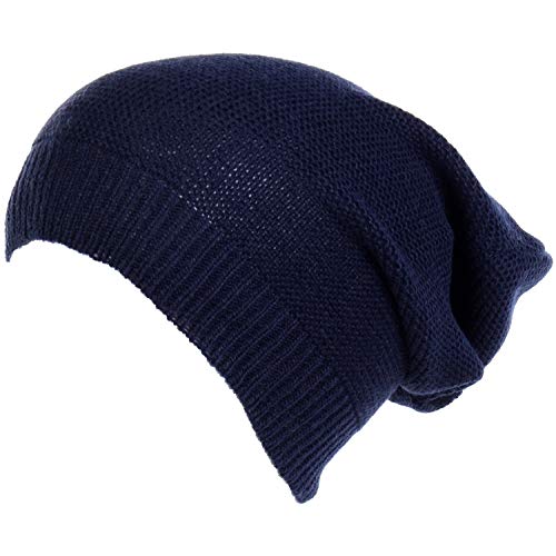 an Unisex Striped Knit Slouchy Beanie Hat Lightweight Soft Fashion Cap - color: 5104-navy