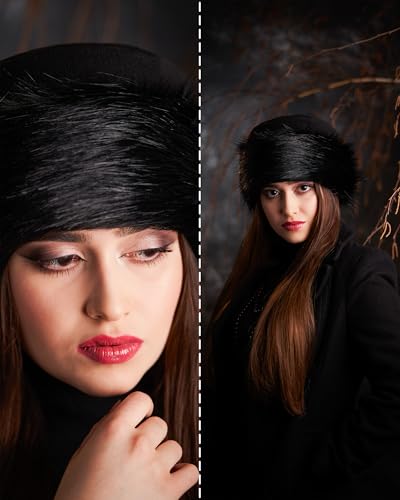 Futrzane Faux Fur Trim Hat for Women - color: Black - Black, size: X-Small