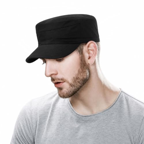 Cadet Army Cap Unisex Military Hat Adjustable Flat Top Cap Baseball Cap - color: Black