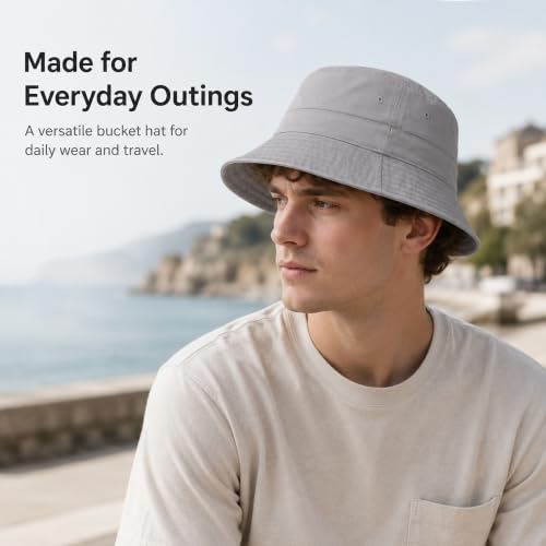Cotton Bucket Hat Packable Beach Sun Hat for Women Men - color: Lightgray