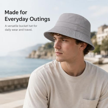 Cotton Bucket Hat Packable Beach Sun Hat for Women Men - color: Lightgray