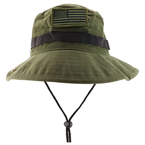 Armycrew Military American Flag Hook and Loop Patch Boonie Cap with Chin Strap - color: Odg