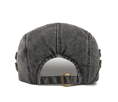 QHFHULV Newsboy Cap for Men Cotton Flat Gatsby Ivy Golf Cabbie Driving Hat - color: Brass Rivet Black