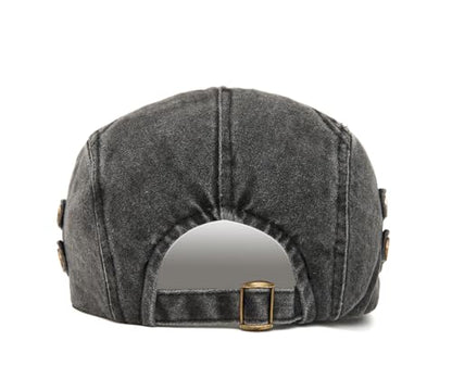 QHFHULV Newsboy Cap for Men Cotton Flat Gatsby Ivy Golf Cabbie Driving Hat - color: Brass Rivet Black