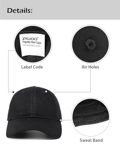 Zylioo Small Baseball Cap for Men Women, Adjustable Unstructured Dad Hat - color: Black-fits 21.7"-22.4"/55cm-57cm