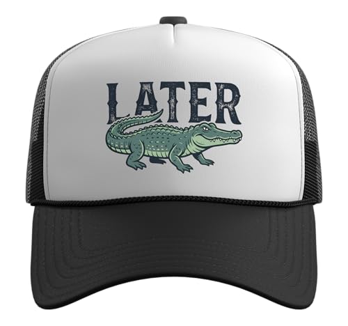 Later Alligator Trucker Hat with Adjustable Mesh Back - color: Black/White