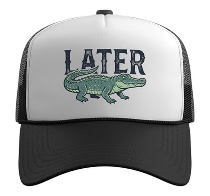 Later Alligator Trucker Hat with Adjustable Mesh Back - color: Black/White
