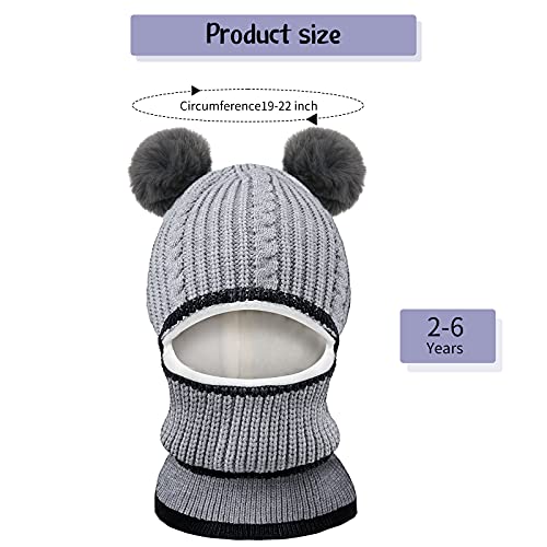 2 Pieces Kids Hood Scarf Kids Knit Hat Winter Thick Earflap Skull Caps for Boy Girls - color: Black, Grey