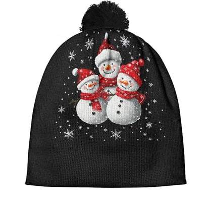 Girls Boys Winter Warm Knit Beanie Pompom Elasticity Slouchy Hat Skull Caps for Childrens - color: Christmas Snowman