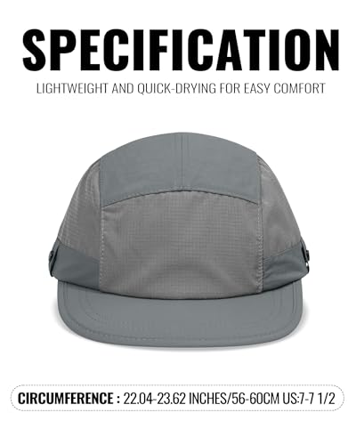 Croogo 5 Panel Running Hat Quick Dry Baseball Cap Sun UV Sports Outdoor Cap - color: M-wbqsg1-gray