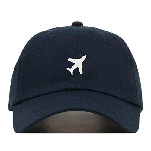Airplane Baseball Hat, Embroidered Dad Cap, Unstructured Soft Cotton, Adjustable Strap Back (Multiple Colors) - color: Navy