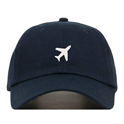 Airplane Baseball Hat, Embroidered Dad Cap, Unstructured Soft Cotton, Adjustable Strap Back (Multiple Colors) - color: Navy